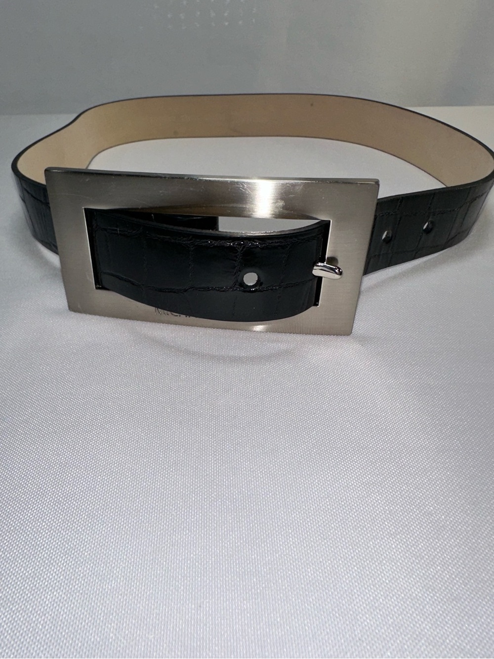 Women's Michael Kors Crocodile Black Belt Silver Rectangle Buckle Sz Small 34in